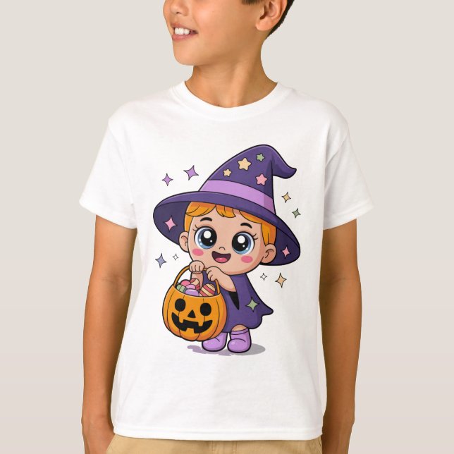 Trick-or-Treater Kids T-Shirt | Kawaii Halloween (Front)