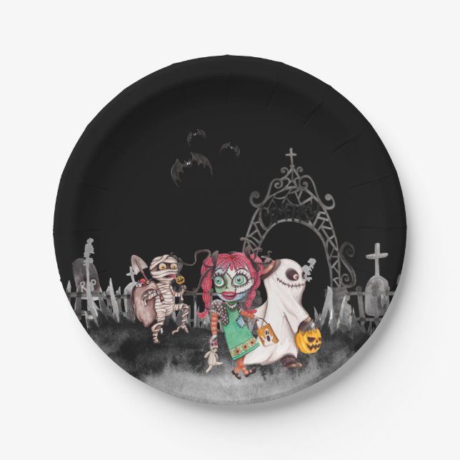 Trick or treaters Halloween Paper Plate (Front)
