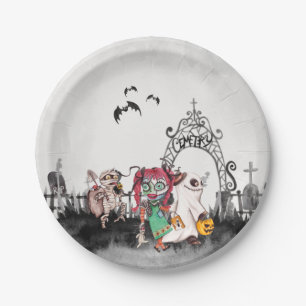 Trick or treaters Halloween Paper Plate