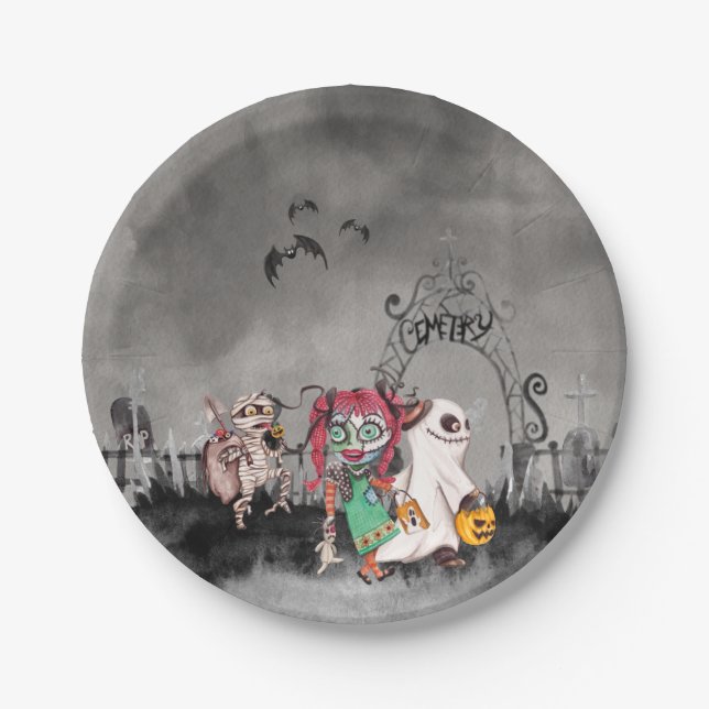 Trick or treaters Halloween Paper Plate (Front)