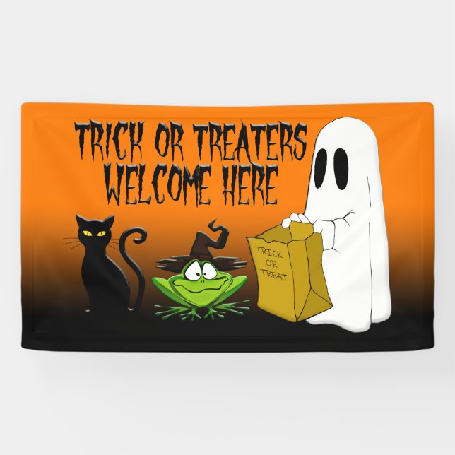 Trick or Treaters Welcome Halloween Orange  Banner (Horizontal)
