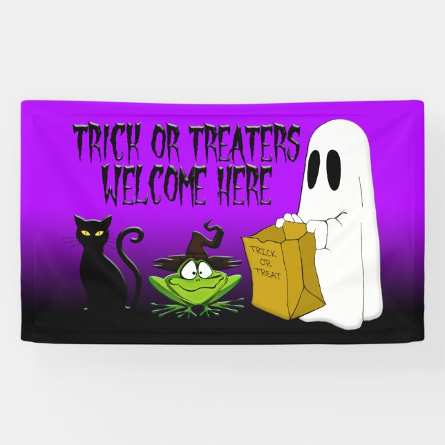 Trick or Treaters Welcome Halloween  Purpl  Banner (Horizontal)