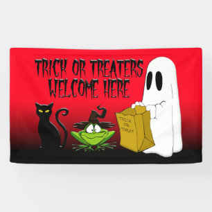 Trick or Treaters Welcome Halloween Red Banner