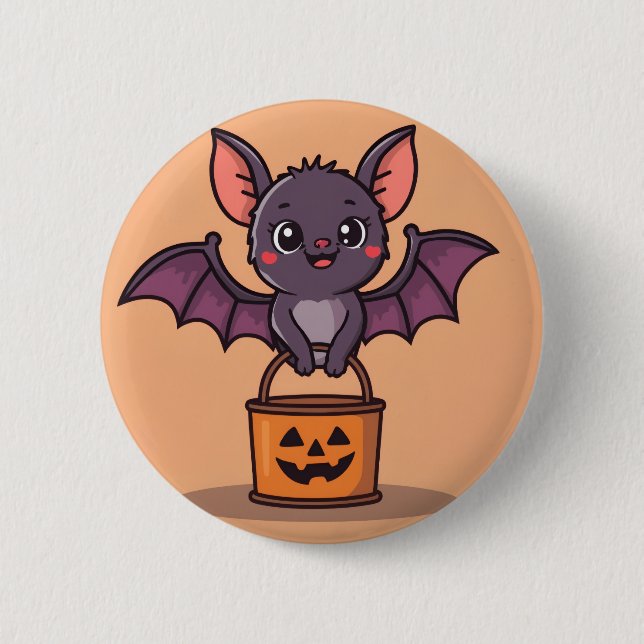 Trick or Treating Bat  6 Cm Round Badge (Front)