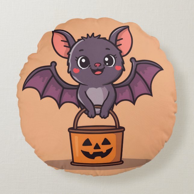 Trick or Treating Bat  Round Cushion (Front)