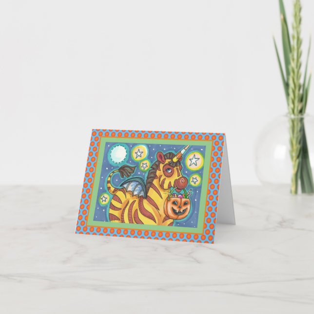 TRICK OR TREATING BAT WING ZEBRA, CUTE HALLOWEEN CARD (Front)