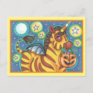 TRICK OR TREATING BAT WING ZEBRA, HALLOWEEN CANDY POSTCARD