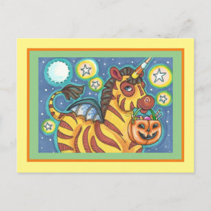 TRICK OR TREATING BAT WING ZEBRA, HALLOWEEN CANDY POSTCARD
