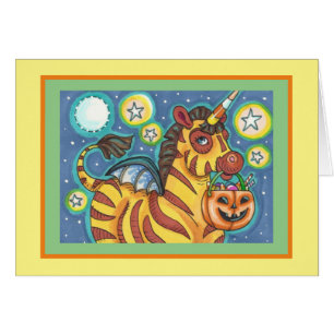 TRICK OR TREATING BAT WING ZEBRA, HALLOWEEN CARD