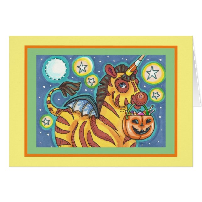 TRICK OR TREATING BAT WING ZEBRA, HALLOWEEN CARD (Front Horizontal)