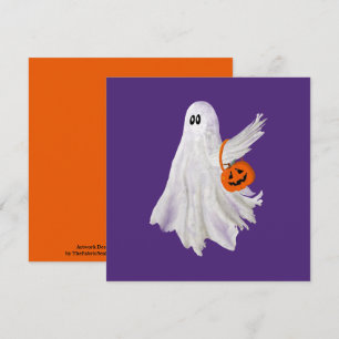 Trick Or Treating Ghost With Pumpkin Candy Bucket Card