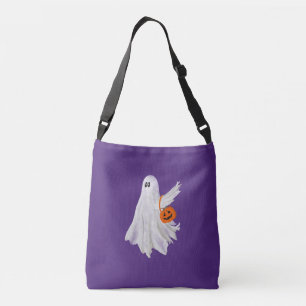 Trick Or Treating Ghost With Pumpkin Candy Bucket Crossbody Bag