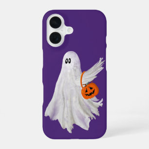 Trick Or Treating Ghost With Pumpkin Candy Bucket iPhone 16 Case
