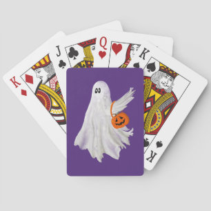Trick Or Treating Ghost With Pumpkin Candy Bucket Playing Cards