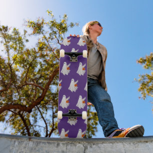 Trick Or Treating Ghost With Pumpkin Candy Bucket Skateboard
