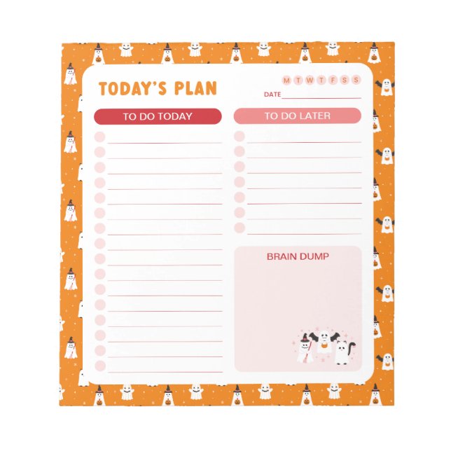 Trick or Treating Ghosts Daily To Do List Planner Notepad (Front)