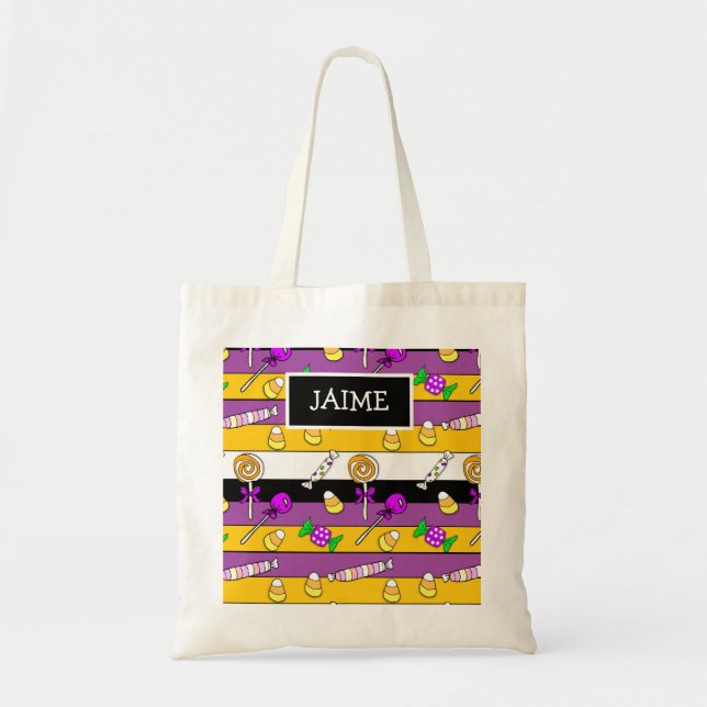 Trick or Treating Halloween Candy Personalised Tote Bag (Front)