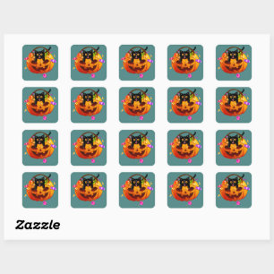 Trick-or-Treating Halloween Party Cat Square Sticker