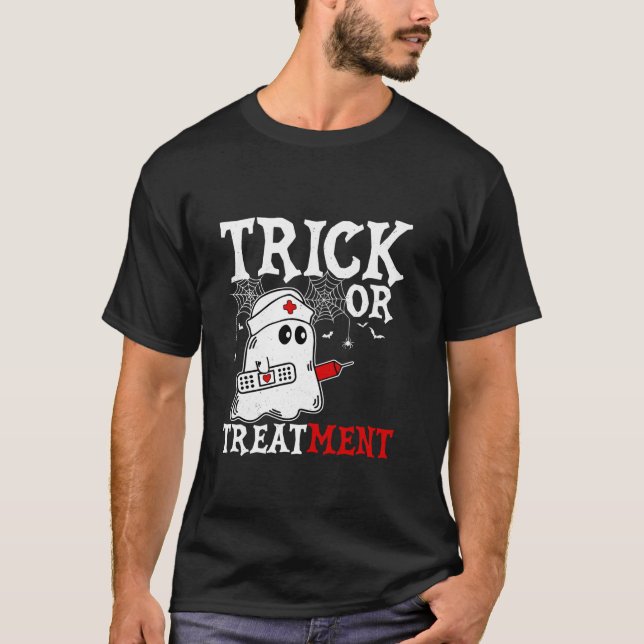 Trick Or Treatment Nurse Halloween Ghost Costume N T-Shirt (Front)