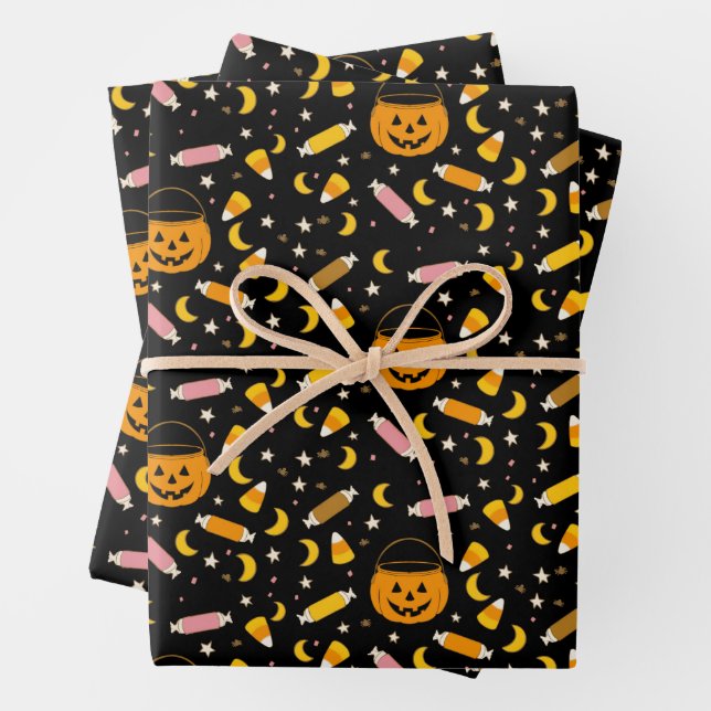 Trick or Treats Spooky Season Retro Halloween   Wrapping Paper Sheet (In situ)