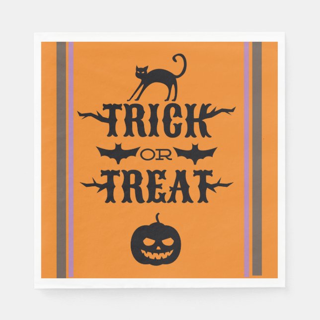 Trick or Treet Halloween Typography Party Napkin (Front)