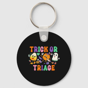 Trick Or Triage Nurse Ghost Pumpkin Halloween Key Ring