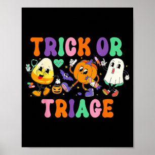 Trick Or Triage Nurse Ghost Pumpkin Halloween Poster