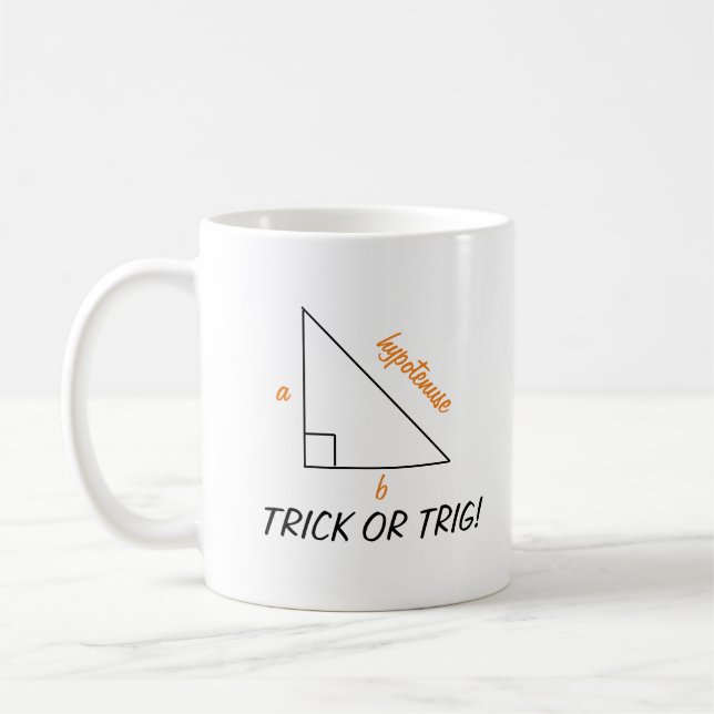 Trick or Trig Math Halloween Personalised Teacher Coffee Mug (Left)