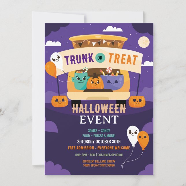 Trick or Trunk Event Halloween Car Party Invitation (Front)