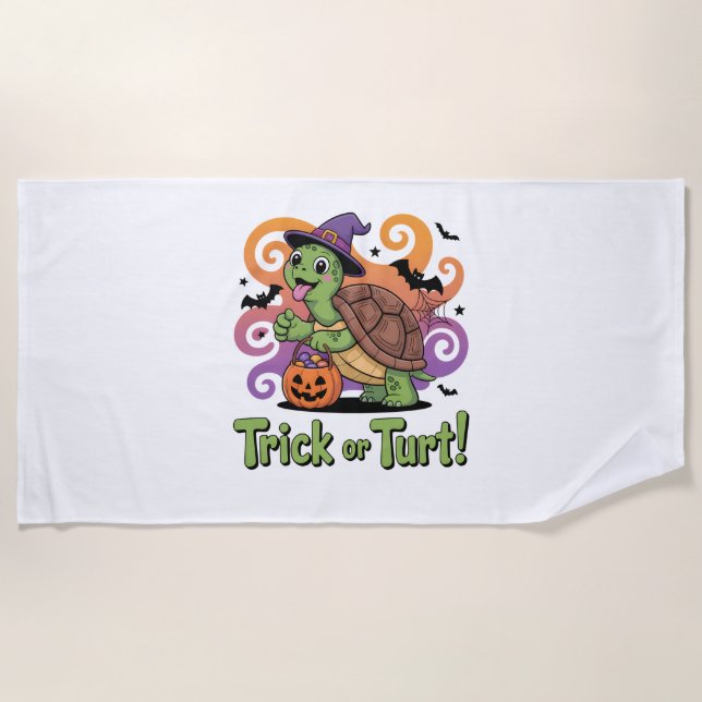 Trick or Turt Funny Turtle Halloween Beach Towel (Front)