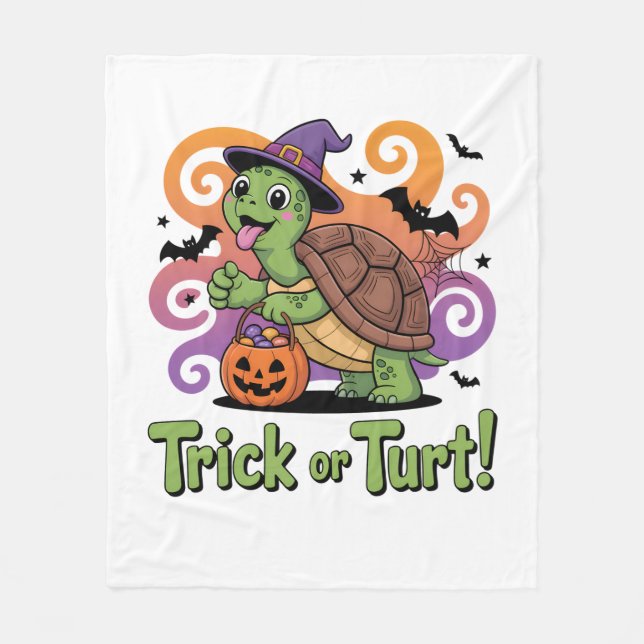 Trick or Turt Funny Turtle Halloween Fleece Blanket (Front)