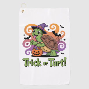 Trick or Turt Funny Turtle Halloween Golf Towel