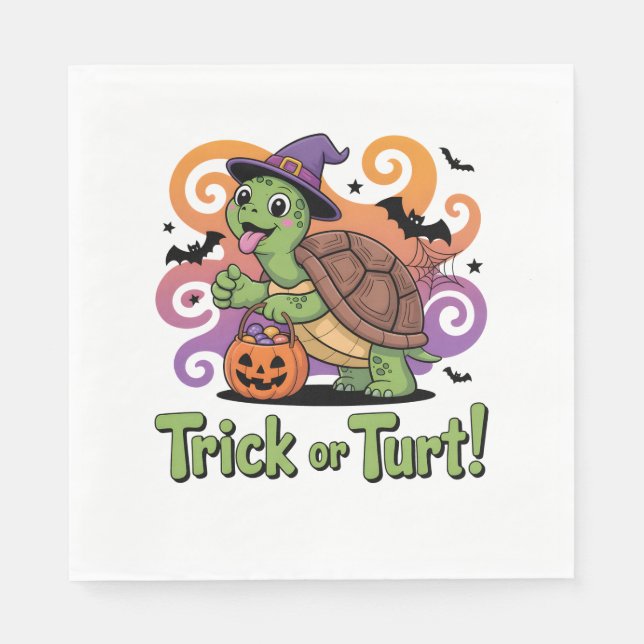 Trick or Turt Funny Turtle Halloween Napkin (Front)