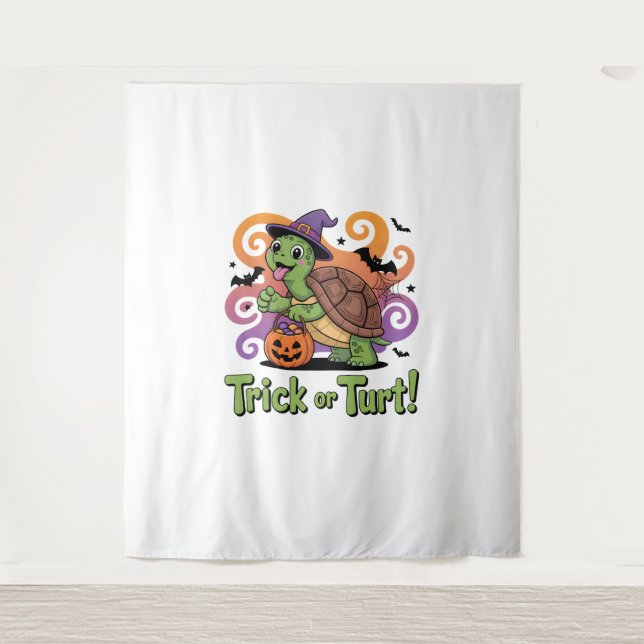 Trick or Turt Funny Turtle Halloween Tapestry (Front)