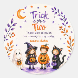Trick or Two Cute Fun Halloween 2nd Birthday Classic Round Sticker