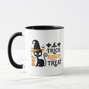 Trick Rawr Treat Black Cat Witches Hat Halloween Mug