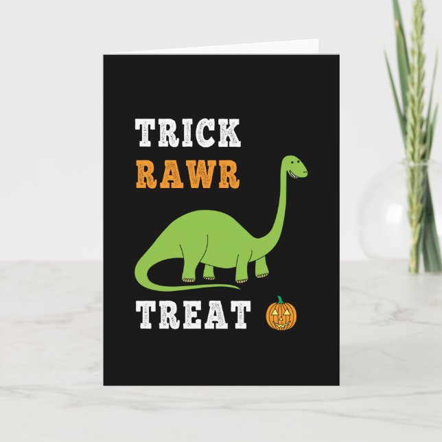 Trick Rawr Treat Cute Halloween Brontosaurus Dino Card (Front)