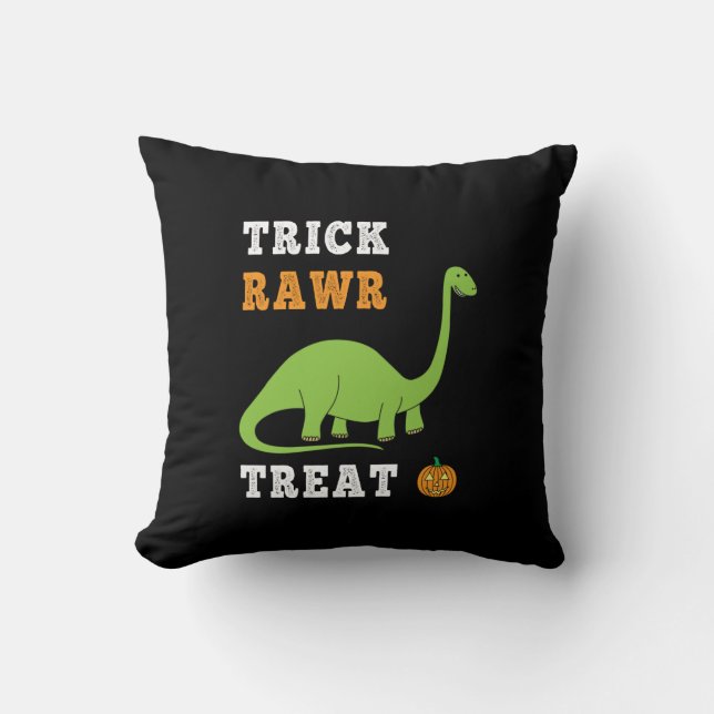 Trick Rawr Treat Cute Halloween Brontosaurus Dino Cushion (Front)