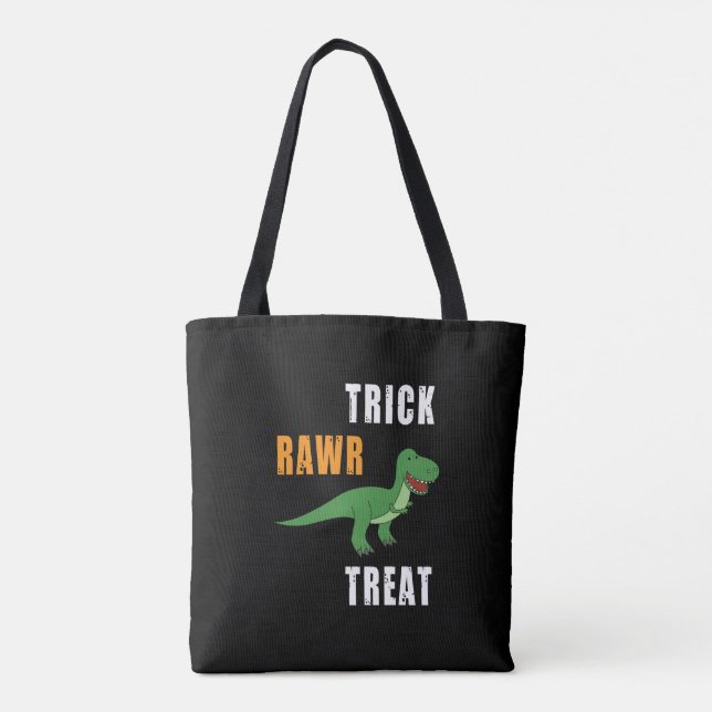 Trick Rawr Treat Cute Halloween Tyrannosaurus Rex Tote Bag (Back)