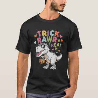 Trick Rawr Treat Ghost Dino Trex Toddler Boys Hall T-Shirt