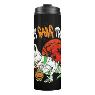 Trick Rawr Treat Halloween Dinosaur T Rex Pumpkin Thermal Tumbler