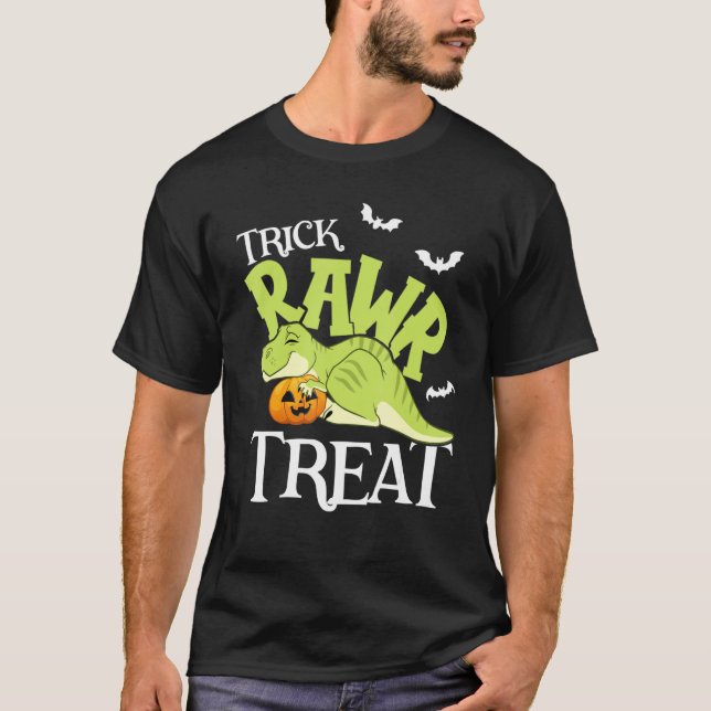 Trick Rawr Treat I Halloween Dino Dinosaur T Rex C T-Shirt (Front)