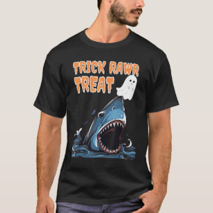 Trick Rawr Treat Scary Shark Chasing Ghost Hallowe T-Shirt