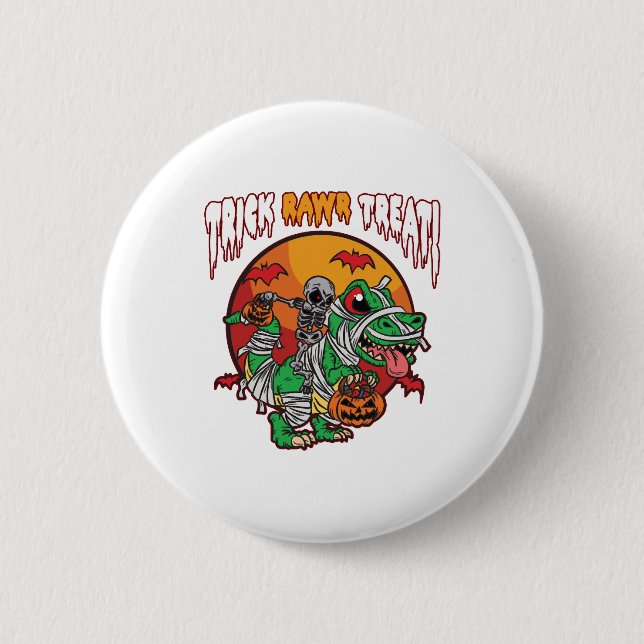 Trick Rawr Treat Spooky Halloween Dinosaur 6 Cm Round Badge (Front)