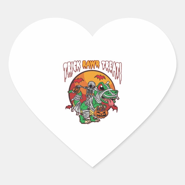 Trick Rawr Treat Spooky Halloween Dinosaur Heart Sticker (Front)