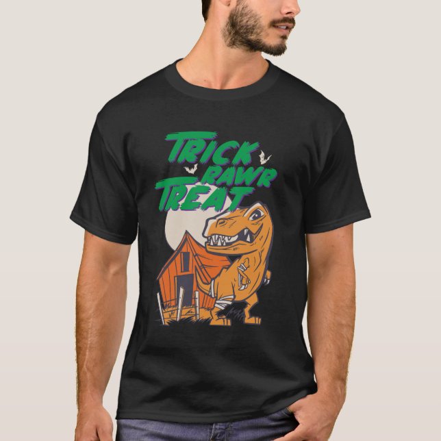 Trick Rawr Treat T Rex Funny Halloween Dinosaur T-Shirt (Front)