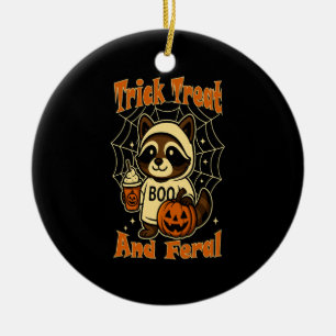 Trick Treat and Feral Cute Halloween Ceramic Tree Decoration