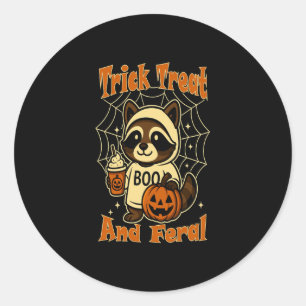 Trick Treat and Feral Cute Halloween Classic Round Sticker