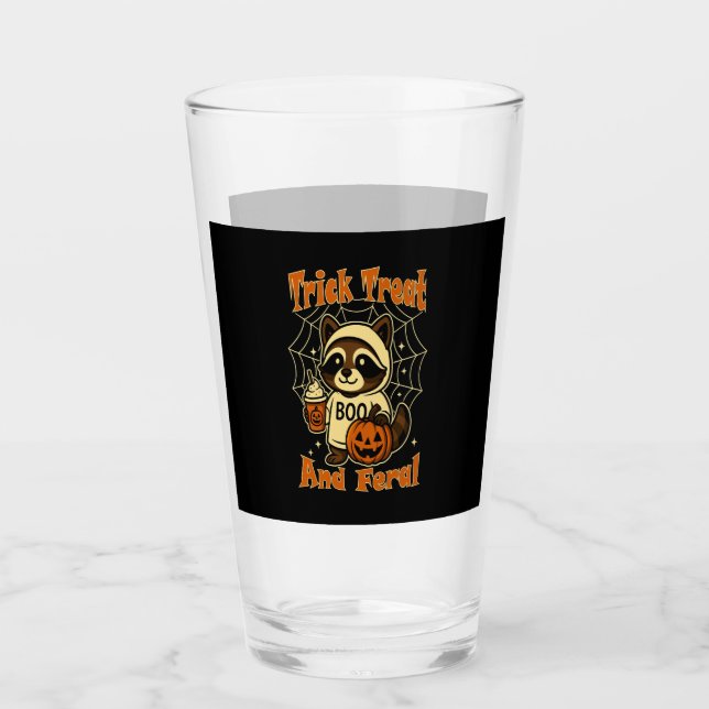 Trick Treat and Feral Cute Halloween Glass (Front)