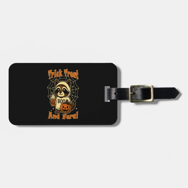 Trick Treat and Feral Cute Halloween Luggage Tag (Front Horizontal)